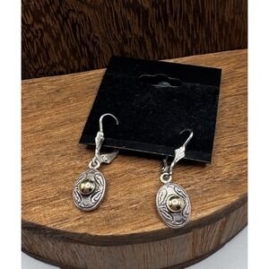 Vintage Southwestern Sterling Silver 14K Gold Dangle Oval Earrings Marker